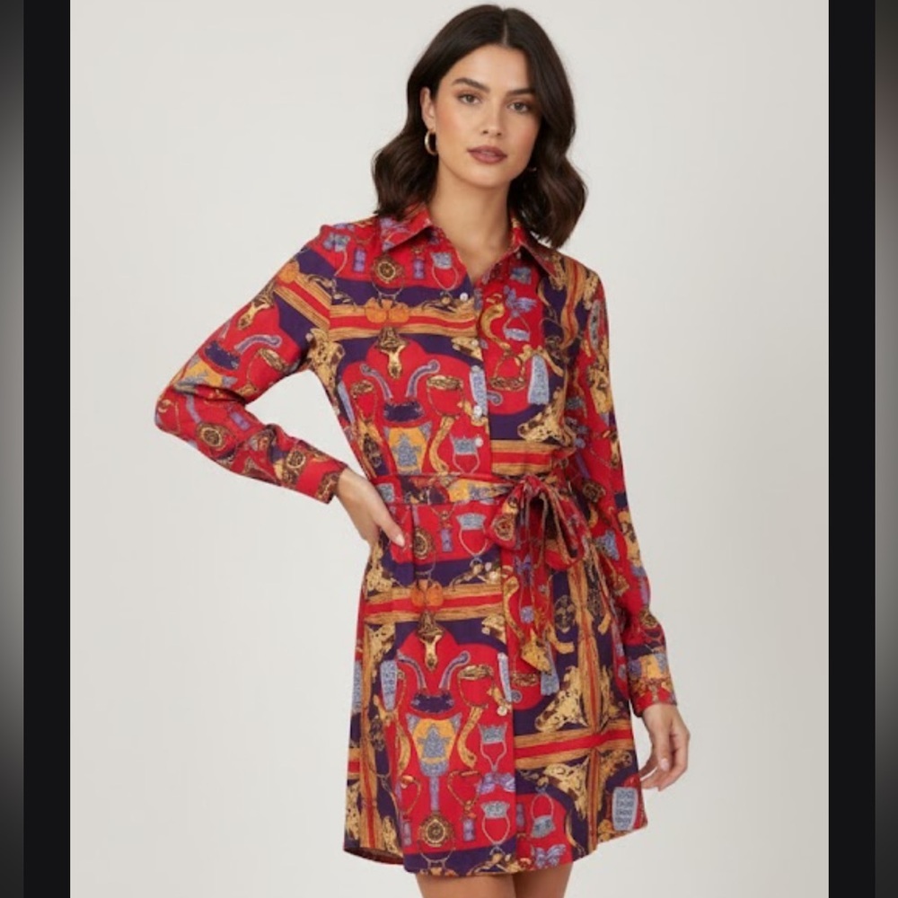 AKIRA Vibrant Red and Purple Graphic Dress